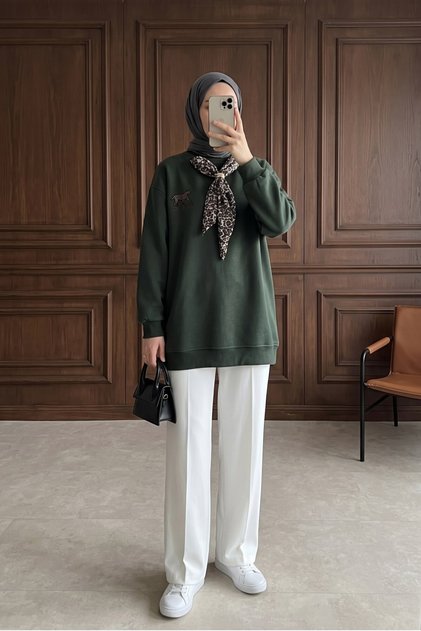 Leopard Scarf 3 Thread Sweatshirt - Khaki