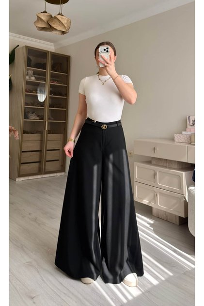 Tok Duruşlu Maxi Paça Etekli Pantolon