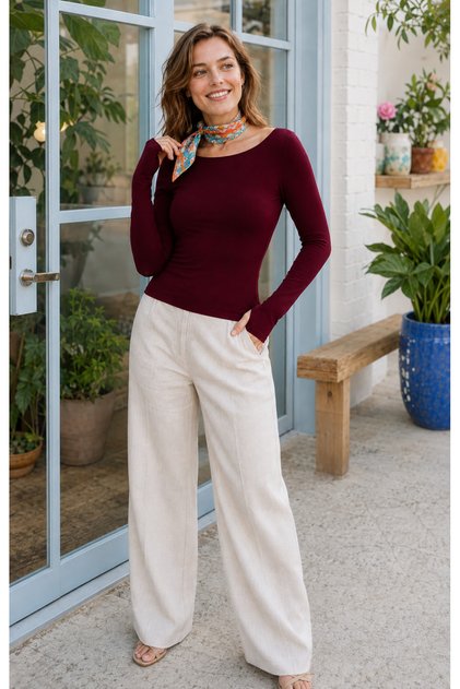 Long Sleeve Princess Collar Finger-Looped 100% Organic Cotton Fabric Women's (Long Sleeve T-Shirt) Ovv-5