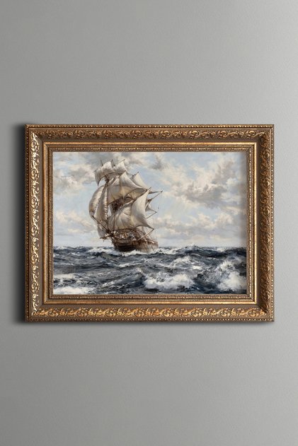 Sailing in the Stormy Sea - Vintage Patterned Painting - Thick Model
