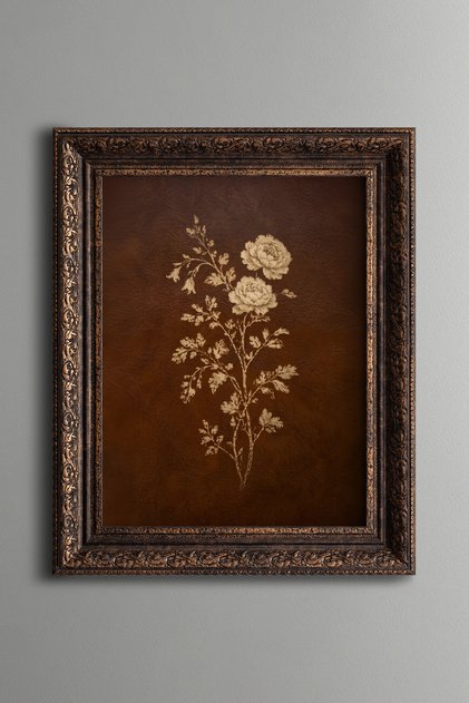 Sepia Rose Branch - Vintage Patterned Painting - Thick Model