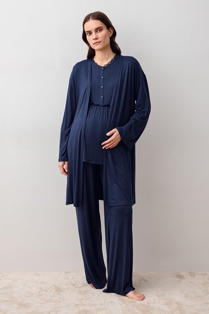 Long Sleeve Lycra Viscose Maternity Dressing Gown Pajama Set