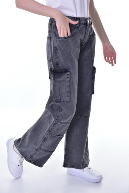 Girls' Cargo Pocket 100% Cotton Jeans