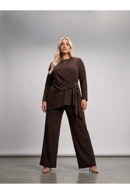 Women's Plus Size Long Sleeve Belted Detailed Tracksuit Set 8299-26