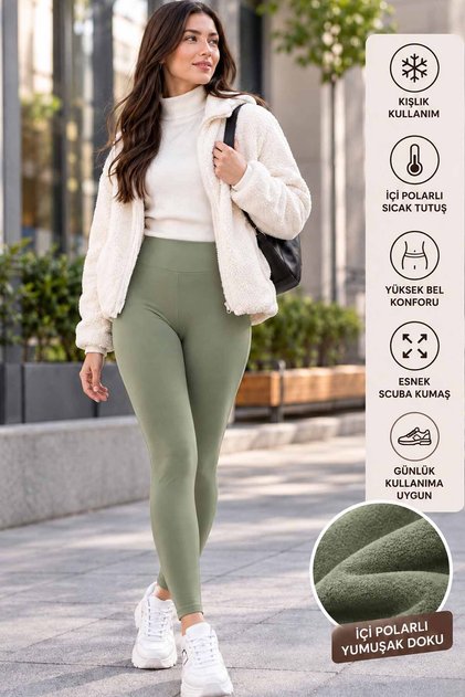 Women's Fleece Lined Winter High Waist Scuba Diving Fabric Flexible Casual Sports Leggings