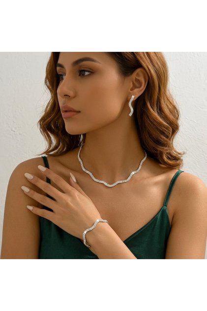 Special Design Wavy Zircon Stone Bridal and Engagement Jewelry Set - Waterway Choker Set