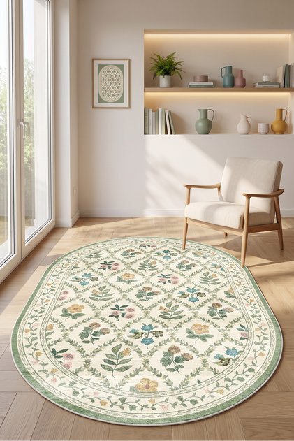 Dijital Kaymaz Yıkanabilir Oval Kesim Salon Halısı Çocuk Halısı