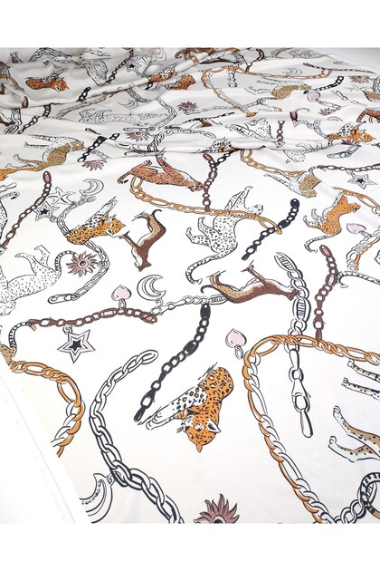 Cream-Colored Tiger Patterned Cotton Satin Woven Fabric for Dresses & Skirts Width: 145cm