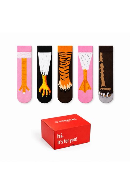 Chicken Feet and Animal Paw Patterned 5-Piece Boxed Sock Set