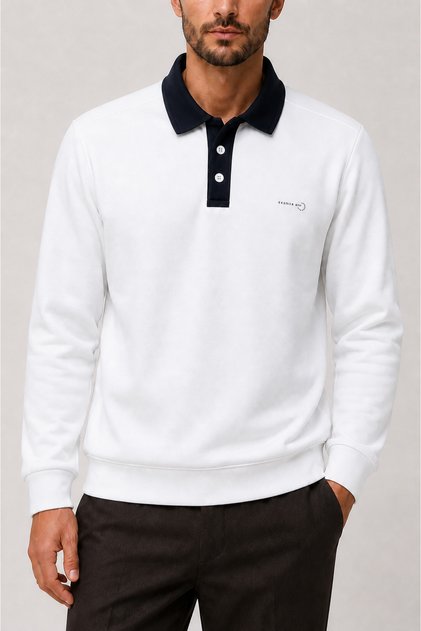 Snap Men's Regular Fit Buttoned Winter Sweatshirt White