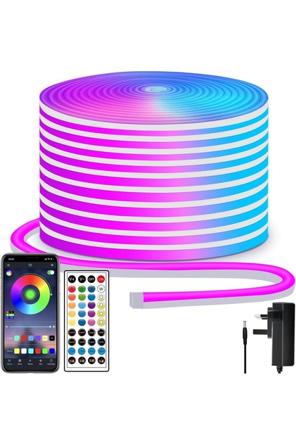 Bandă luminoasă LED neon segrass 15M 24V RGB cu telecomandă | Control prin aplicație, Benzi luminoase flexibile impermeabile IP65 pentru decor dormitor, cameră, exterior