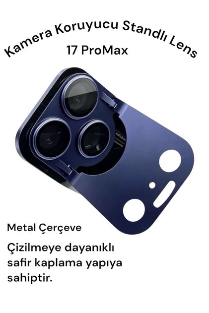 Compatible with iPhone 17 Promax Navy Blue Stand Sapphire Camera Lens Full Protection Metal Frame Ar+Af