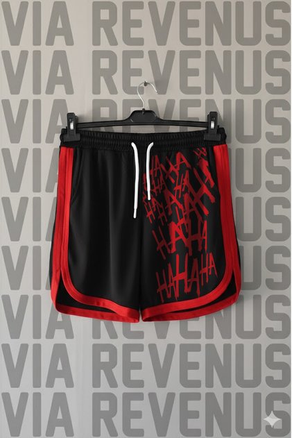 Joker Laughter Design Printed Jersey Sports Training Shorts with Piping Detail