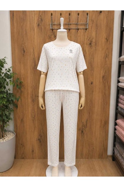 Women's Patterned Short Sleeve Long Pajama Set - Comfortable Summer Homewear Set