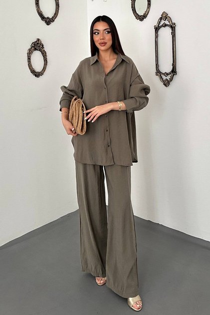 Khaki Shirt Double Set