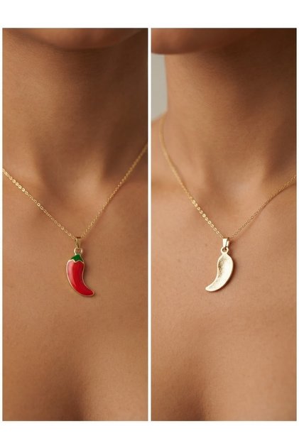 Kırmızı Biber Model Şans Kolyesi Çelik Kadın