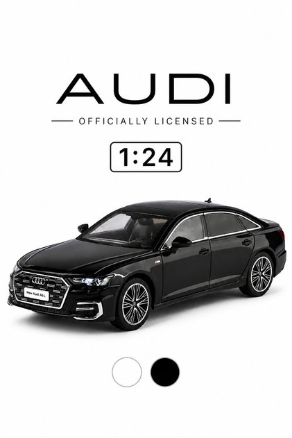 Audi A6L 1:24 Ölçek Döküm Metal Model Araba Sesli Işıklı Çek Bırak Lisanslı Siyah