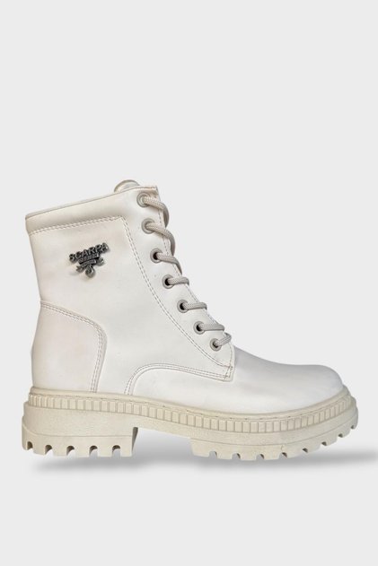Thick Sole Lace-Up Zippered Women's Boots Cream