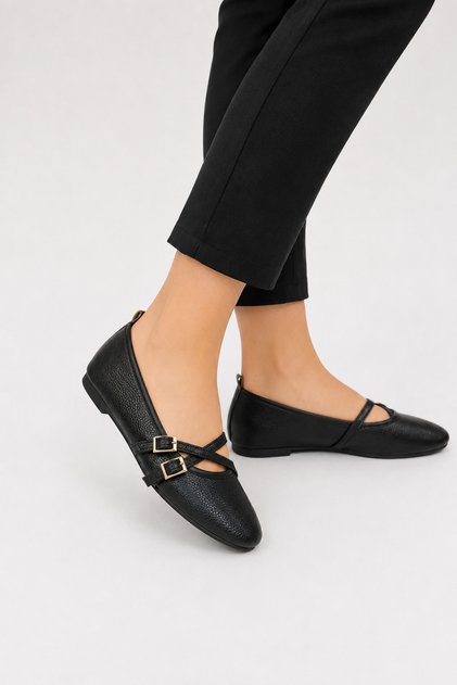 Cross-Strapped Women's Ballerina Shoes Black