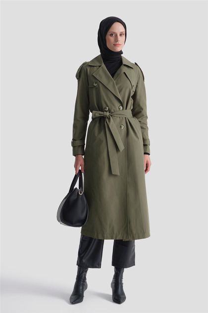Basic Long Trench Coat Khaki