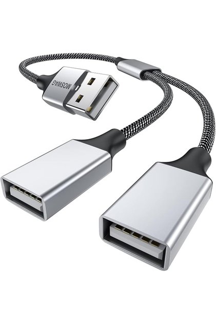 موزع USB من MOSWAG، محول USB ذكر إلى 2 أنثى، كابل مزدوج أنثى إلى ذكر للشحن/نقل البيانات