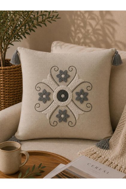 Punch Embroidered Cushion Cover 45X45 cm | Swallow | Home | Anchor | Flower | Patterned