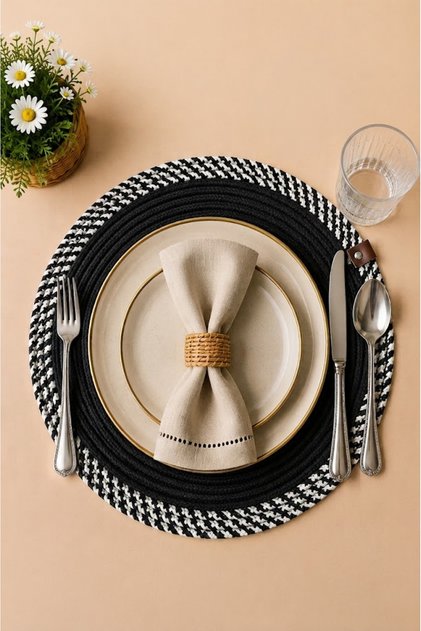 Decorative Single Placemat Flat Model Round American Service Placemat Knitted Placemat Handmade Stylish Table Decoration Dining Table Breakfast Table Tableware Decor Home and Kitchen Accessory