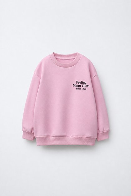 Kız Çocuk Pamuklu Minimal Yazı Baskılı Pembe Okul Sweatshirt