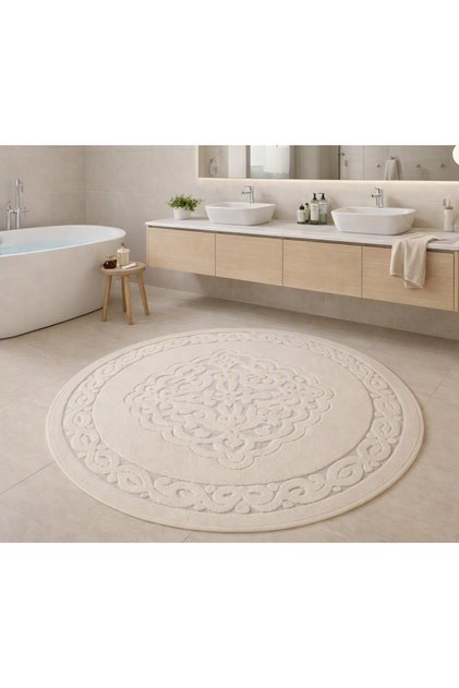 100 cm Round Washable Mat Cream Colored