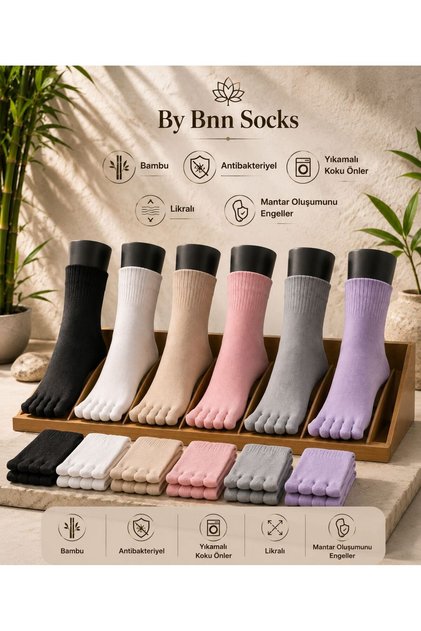 Bamboo Washable Anti-Odor and Anti-Fungus Seamless Toe Socks, Fits All Sizes, Pack of 6