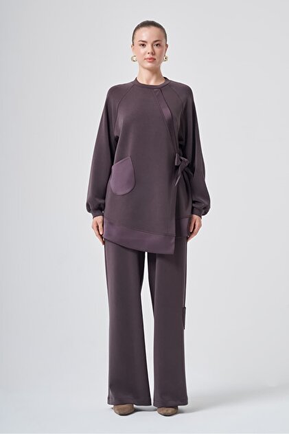 1046 Suit with Tie-Up Front Detail and Pants Brown