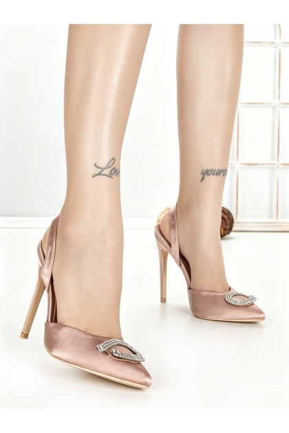 Pantofi stiletto sampanie din material textil Aarohi