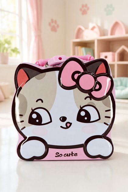 Pink Cat Lockable Metal Piggy Bank | Cute Gift