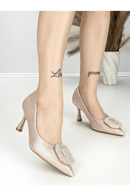 Pantofi stiletto sampanie din piele ecologica Danzira