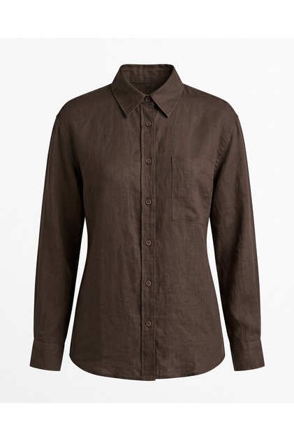 Oversize Raw Linen Shirt with Coffee Pockets