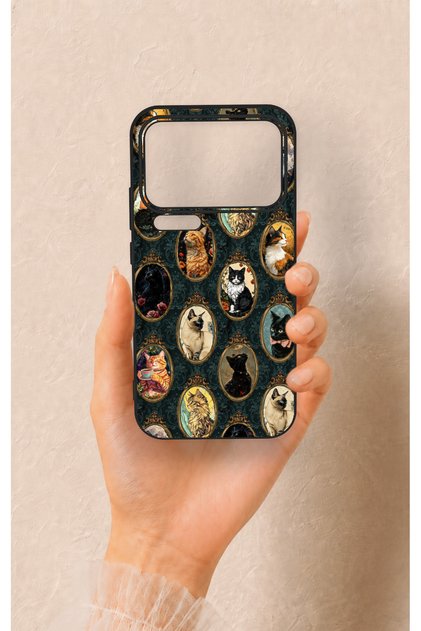 Mi 17 Pro Max Compatible Vintage Cat Portraits Patterned Silicone Case