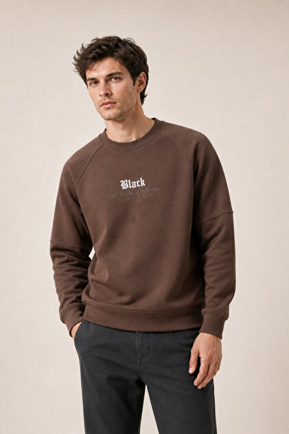 Black New Season Men's Winter Regular Fit Sweatshirt Cotton Brown