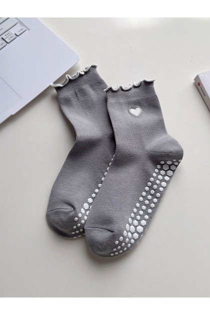 Heart Print Lettuce Edge Silicon Pads Socks