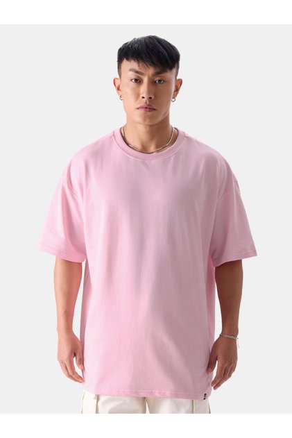 Men Solid Pink Cotton Crew Neck T-Shirt