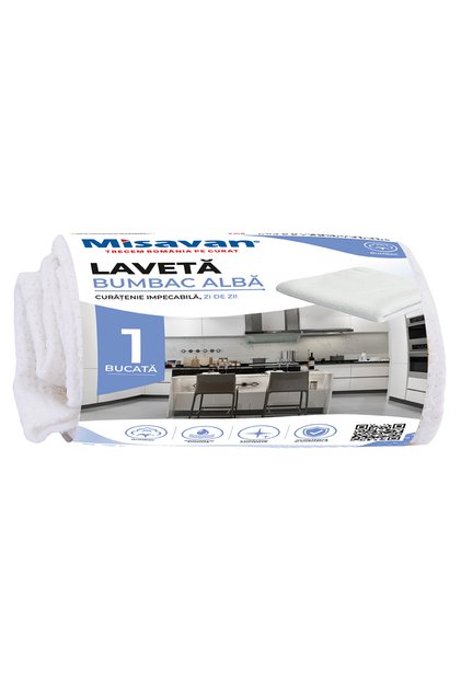 Laveta bumbac universala Misavan, 40*60cm, 1 buc/ set, alba