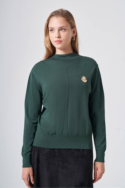 200 Broch Detailled Half Fishing Hemmered Mercerized Tunic Pine Green