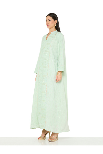 Green A-Line Maxi Jalabiya with Embroidery