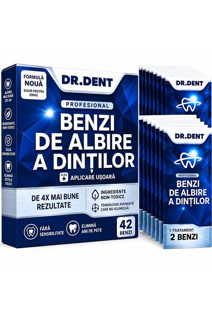 Set benzi albire dinti DR.DENT Premium, 42 strips, 21 tratamente, fara peroxid, aroma menta
