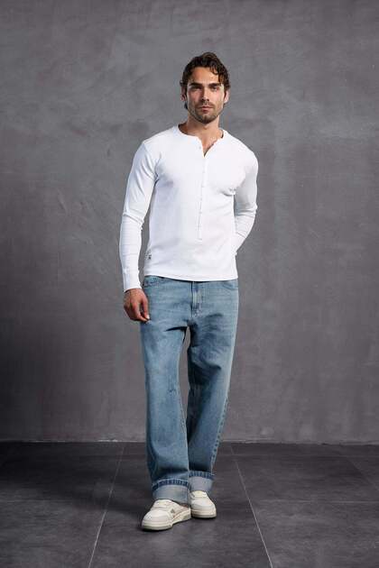 White Ribbed Button-Front T-Shirt 10025