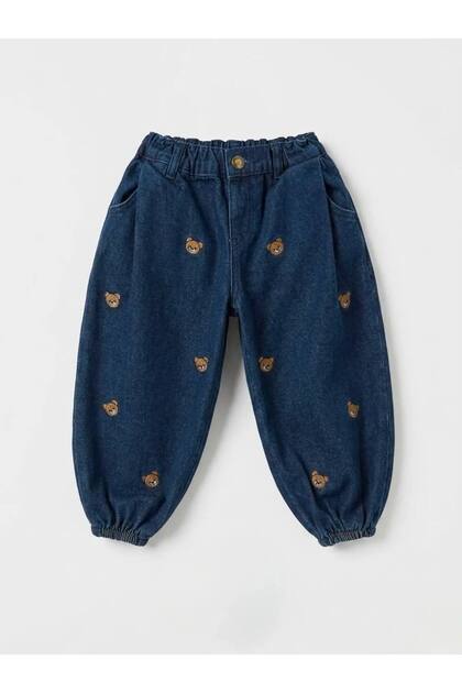 Laciel Paris Kids Bear Embroidered Navy Blue Jean Pants