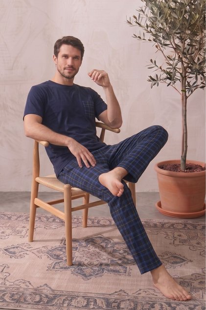 Pamuklu Kısa Kollu Desenli Erkek Pijama Takımı