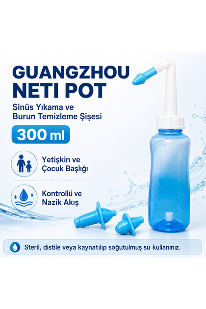 GUANGZHOU Neti Pot Sinüs Yıkama ve Burun Temizleme Şişesi – Yetişkin ve Çocuk Başlıklı 300 ml ( Yıkama Şişesi , Yetişkin ve Çocuk Yıkama Başlığı 3 Parça İçerir. HİJYENİK KUTUDA..)