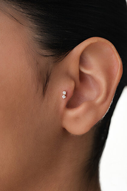 14 Ayar Altın İkili Taşlı Tragus