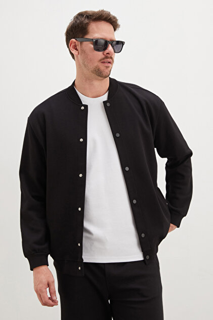 Snap Fastener Pique Fabric Regular Fit Jacket