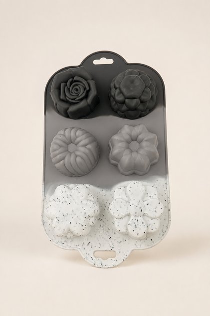 6-Piece Floral Patterned Silicone Cake and Muffin Mold Mini Portion Flexible Baking Mold